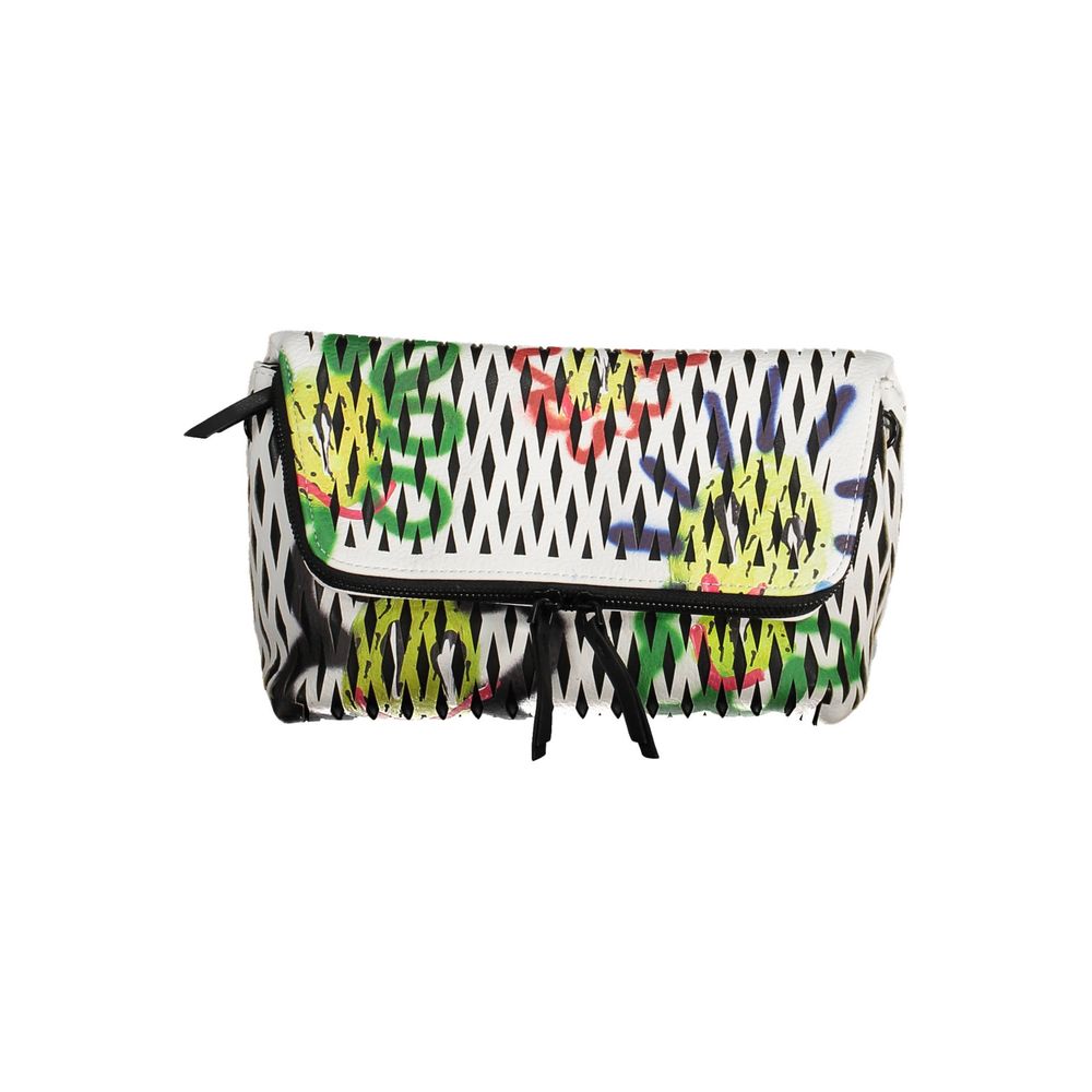 Handbag by Desigual for women in polyethylene cherry, white & signature features an refined silhouette, showcasing a secure zipper & magnetic, ample built-in-compartments & internal-pockets, and versatile shoulder-strap & adjustable-strap for a sophisticated refined aesthetic.