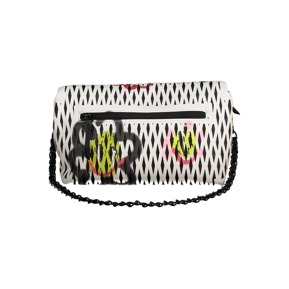 Handbag by Desigual for women in polyethylene cherry, white & signature features a ornamental silhouette, showcasing a secure zipper & magnetic, ample built-in-compartments & internal-pockets, and ornamental shoulder-strap & adjustable-strap for a sophisticated look.