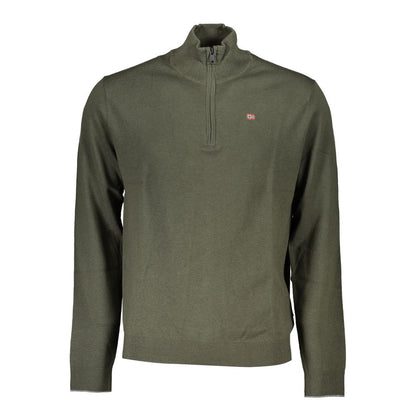 Sweater by Napapijri for men in fabric green showcases a discreet silhouette, finished with a discreet and for a discreet look.