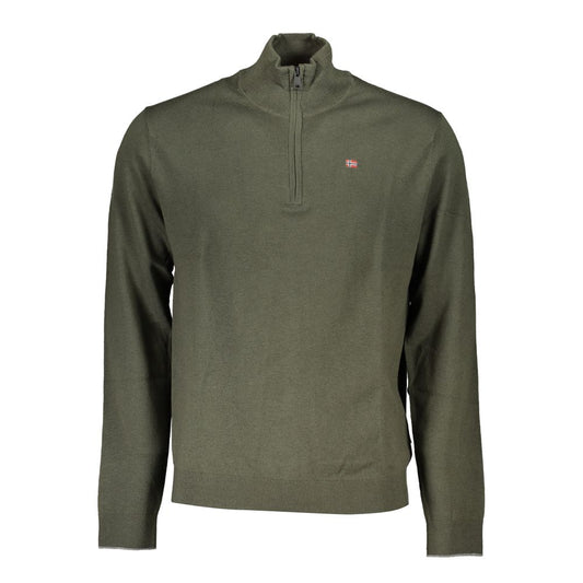 Sweater by Napapijri for men in fabric green showcases a discreet silhouette, finished with a discreet and for a discreet look.