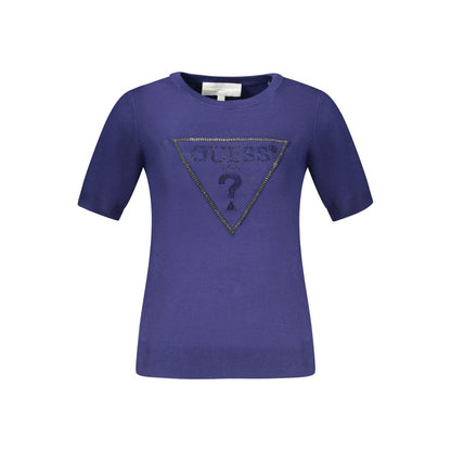 Sweater by Guess Jeans for women in stretch polyamide & viscose blue showcases a discreet silhouette, finished with a discreet crew neckline and for a discreet look.