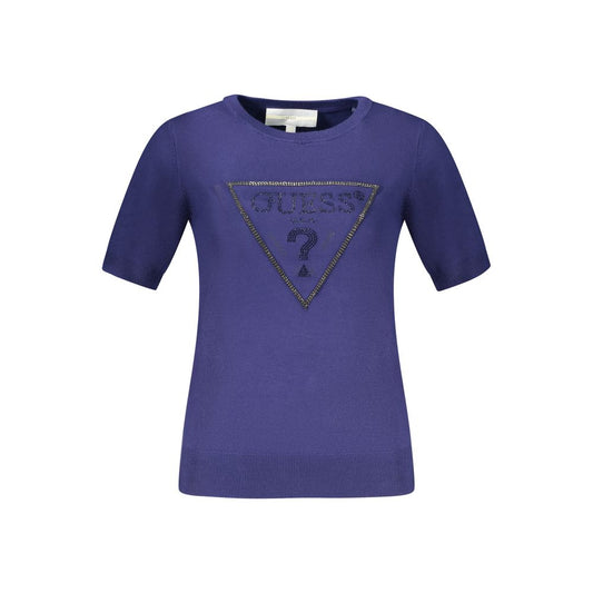 Sweater by Guess Jeans for women in stretch polyamide & viscose blue showcases a discreet silhouette, finished with a discreet crew neckline and for a discreet look.