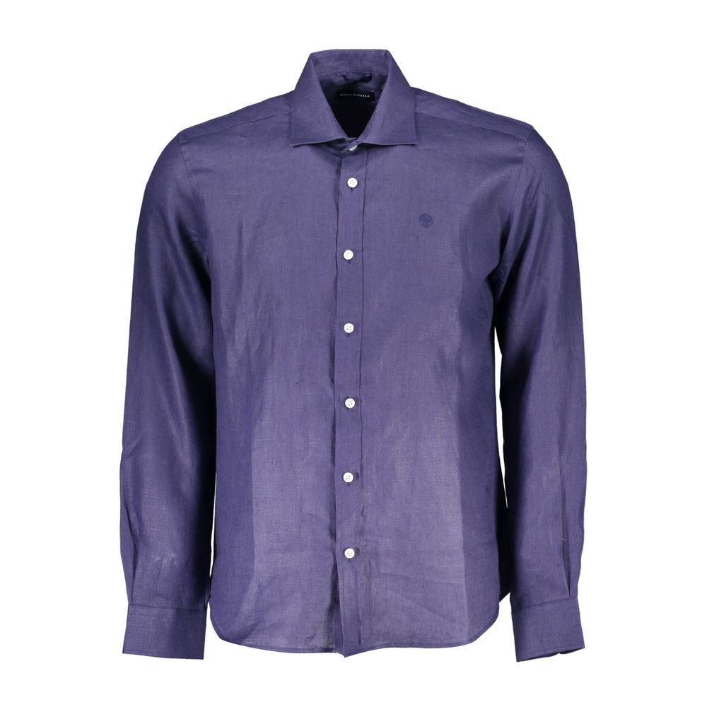 Shirt by North Sails for men in linen blue presents a discerning silhouette, showcasing a sophisticated and long-sleeve for a truly discerning finish.