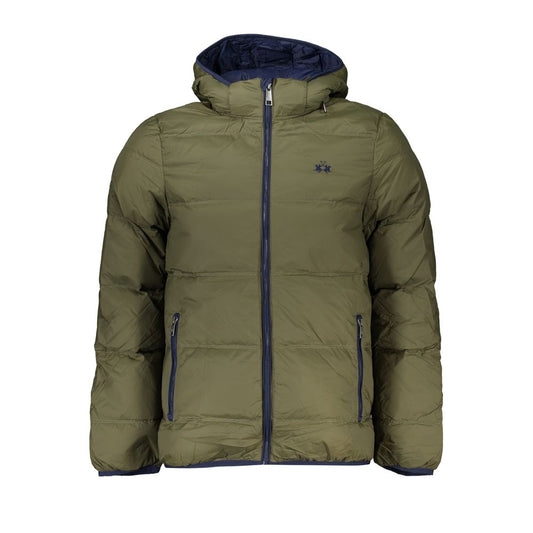Hooded Windbreaker Jacket by La Martina for men in polyamide & duck down black, green & signature features an magnificent silhouette, showcasing the sophisticated hooded neckline and functional pockets, hooded, insulated & windproof for a premium, magnificent look.