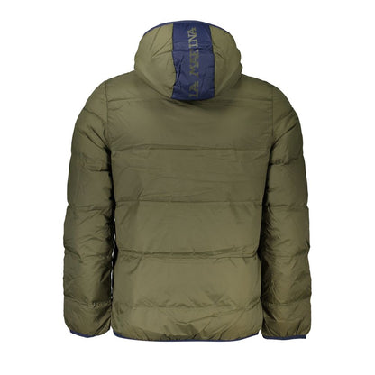 Hooded Windbreaker Jacket by La Martina for men in polyamide & duck down black, green & signature features an perennial silhouette with a refined and perennial pockets, hooded, insulated & windproof for a sophisticated weather-resistant look.