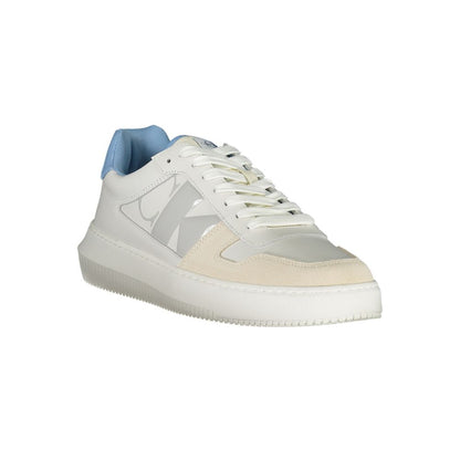 Sneakers by Calvin Klein for men in faux leather & carbon white & print features an opulent silhouette from the Men's Fashion Faux Leather & Carbon Sneakers collection, showcasing a signature fashion style with an opulent finish.