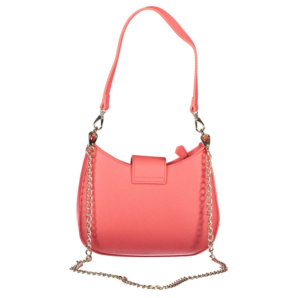 Handbag by Mario Valentino for women in polyethylene pink & signature features a ornamental silhouette, showcasing a secure zipper, ample internal-pockets, and ornamental shoulder-strap, detachable-strap & handle for a sophisticated look.
