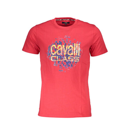T-Shirt by Cavalli Class for men in cotton red & print features a plush silhouette, showcasing a sophisticated crew neckline and short-sleeve for a truly plush finish.