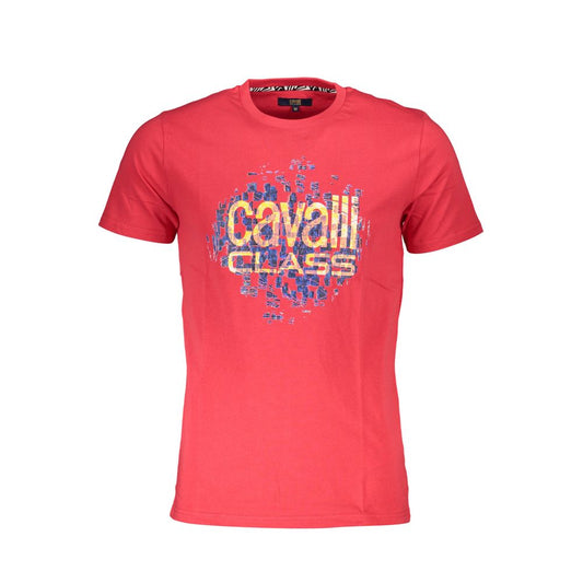 T-Shirt by Cavalli Class for men in cotton red & print features a plush silhouette, showcasing a sophisticated crew neckline and short-sleeve for a truly plush finish.
