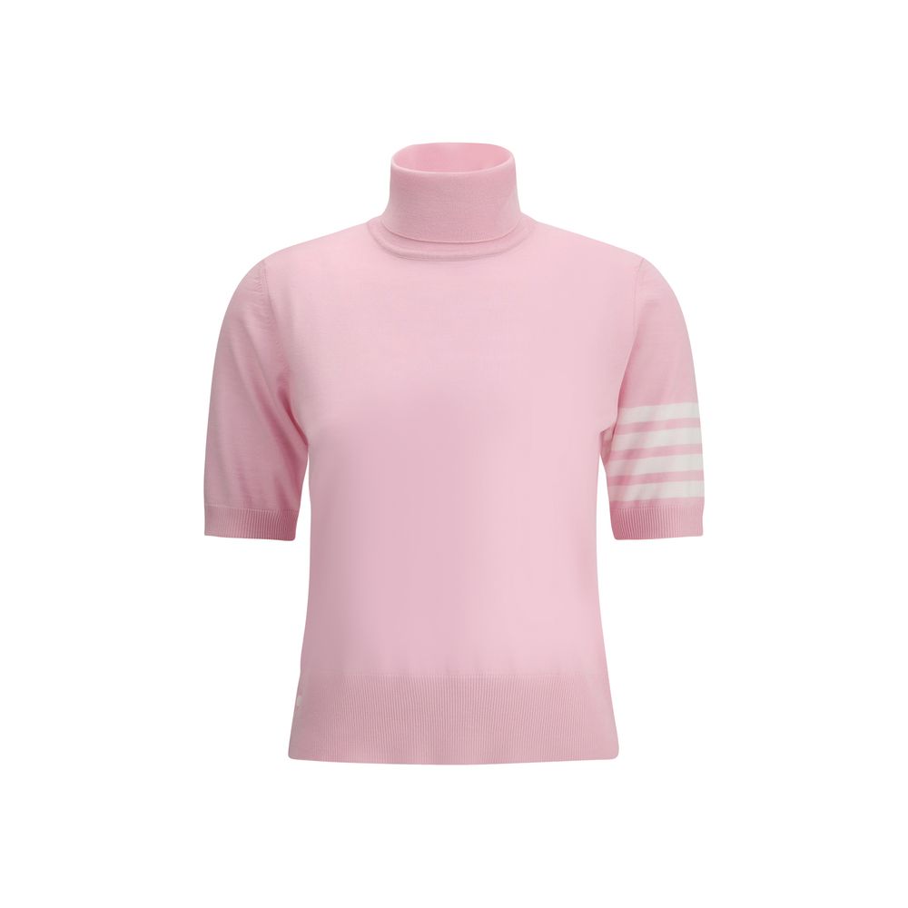 Sweater by Thom Browne for women in virgin wool multicolor & patterned features an tactile silhouette, showcasing a sophisticated turtle neckline and tactile short-sleeve for a refined finish.
