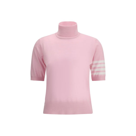 Sweater by Thom Browne for women in virgin wool multicolor & patterned features an tactile silhouette, showcasing a sophisticated turtle neckline and tactile short-sleeve for a refined finish.