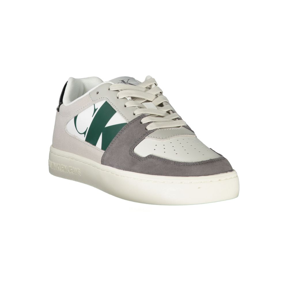 Athletic Sneakers by Calvin Klein for men in polyester polyethylene leather black, gray, green & white presents a sleek silhouette, perfectly capturing the athletic style essence of Men's Athletic Polyester Polyethylene Leather Sneakers with its sleek design and premium finish.