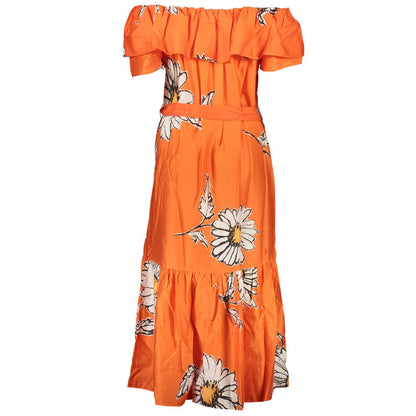 Dress by Desigual for women in cotton orange & patterned showcases a striking silhouette, elegantly detailed with a , refined , and a striking short long for a striking finish.