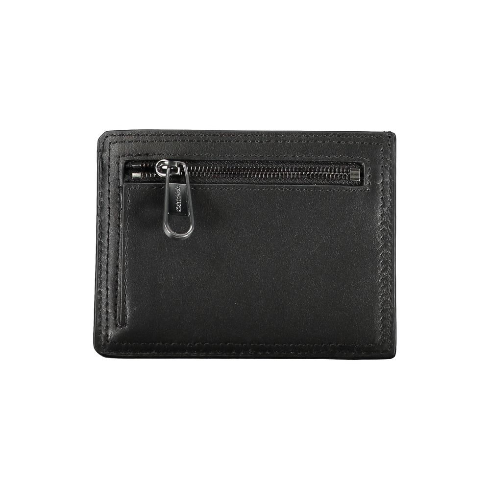 Cardholder Wallet by Calvin Klein for men in leather & plastic black presents a streamlined silhouette, showcasing the sophisticated design of the Leather & Plastic Cardholder Wallet collection with functional card-organization compact-design coin-purse.
