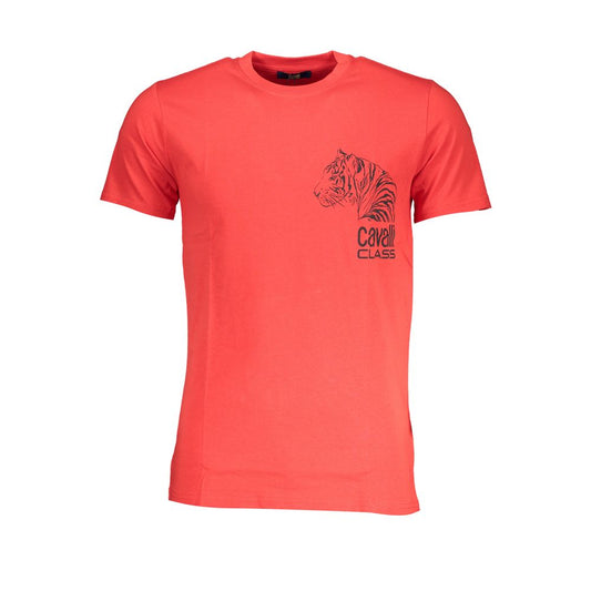 T-Shirt by Cavalli Class for men in cotton red, signature-print & print features an edgy silhouette, meticulously detailed with a sophisticated and crew neckline for a truly edgy finish.