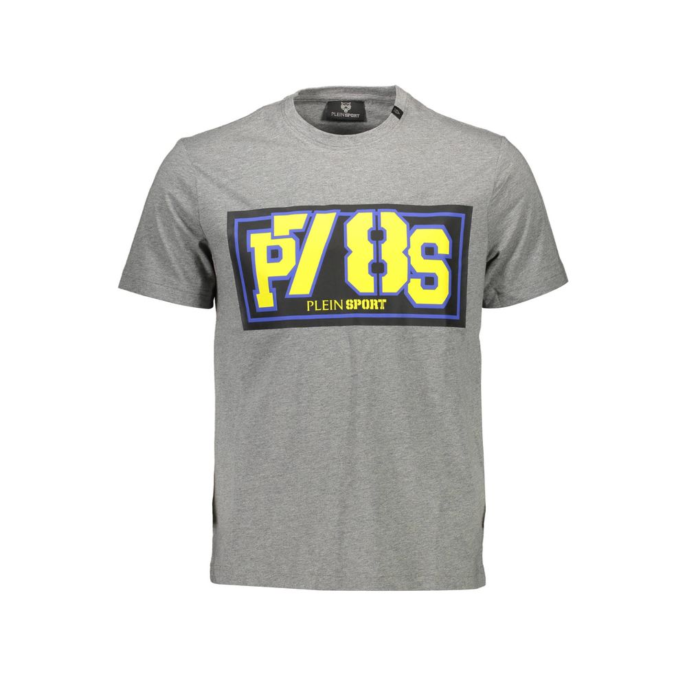 T-Shirt by Plein Sport for men in cotton brown, gray & print showcases a fashionable silhouette, elegantly detailed with a fashionable short-sleeve and for a sophisticated, high-fashion look.
