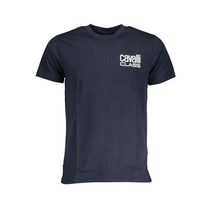 T-Shirt by Cavalli Class for men in cotton blue & print showcases a chic silhouette, artfully detailed with a chic crew neckline and short-sleeve for a chic finish.