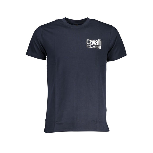T-Shirt by Cavalli Class for men in cotton blue & print showcases a chic silhouette, artfully detailed with a chic crew neckline and short-sleeve for a chic finish.