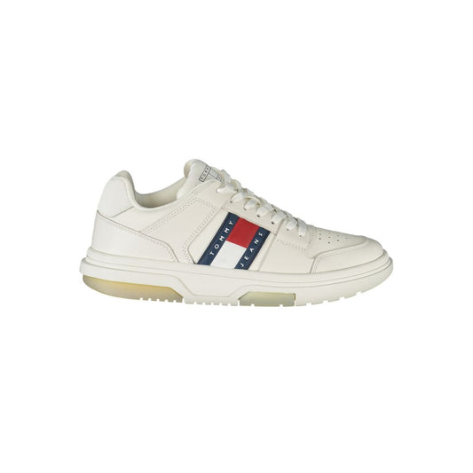 Athletic Sneakers by Tommy Hilfiger for women in polyester polyurethane leather white features an architectural silhouette from the Women's Athletic Polyester Polyurethane Leather Sneakers collection, showcasing a architectural athletic style for a architectural look.