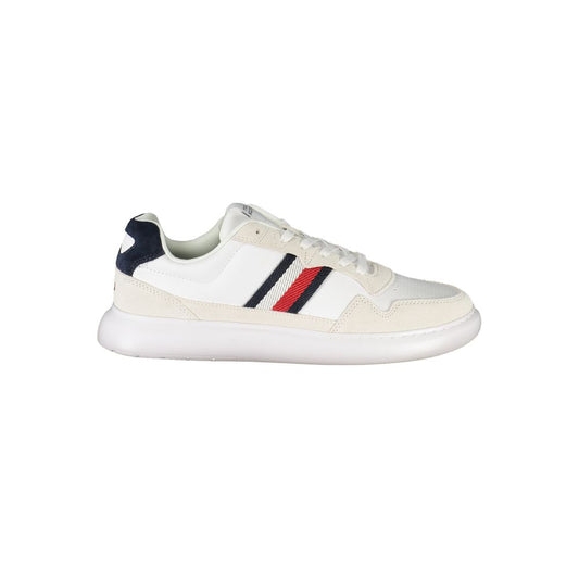 Sneakers by Tommy Hilfiger for men in polyester polyethylene leather white presents a sumptuous silhouette as Men's Casual Polyester Polyethylene Leather Sneakers, expertly defined by a sumptuous casual style for a sumptuous, high-fashion look.
