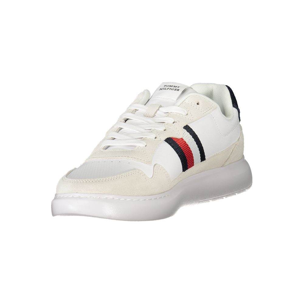 Sneakers by Tommy Hilfiger for men in polyester polyethylene leather white presents a sumptuous silhouette, artfully capturing the essence of the Men's Casual Polyester Polyethylene Leather Sneakers with its sumptuous casual style design.