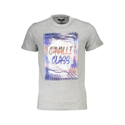 T-Shirt by Cavalli Class for men in cotton brown, gray & print features a plush silhouette, showcasing a sophisticated crew neckline and short-sleeve for a truly plush finish.