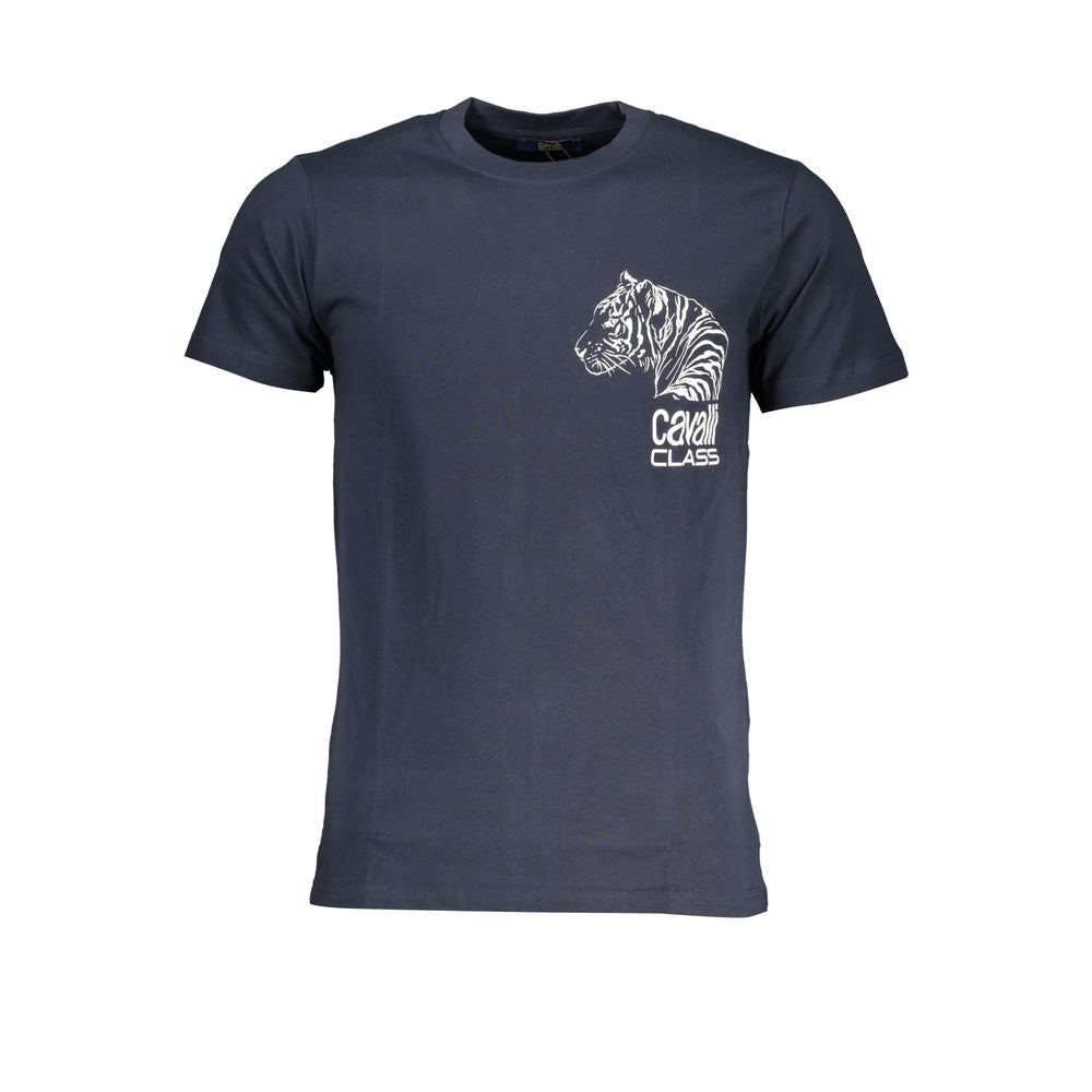 T-Shirt by Cavalli Class for men in cotton blue, signature & print features an on trend silhouette, perfectly showcasing a on trend short-sleeve and crew neckline for an elevated aesthetic.