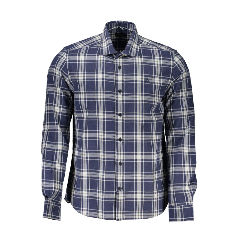 Shirt by North Sails for men in cotton blue & checkered features an architectural silhouette with a refined long-sleeve and elegant for a architectural look.