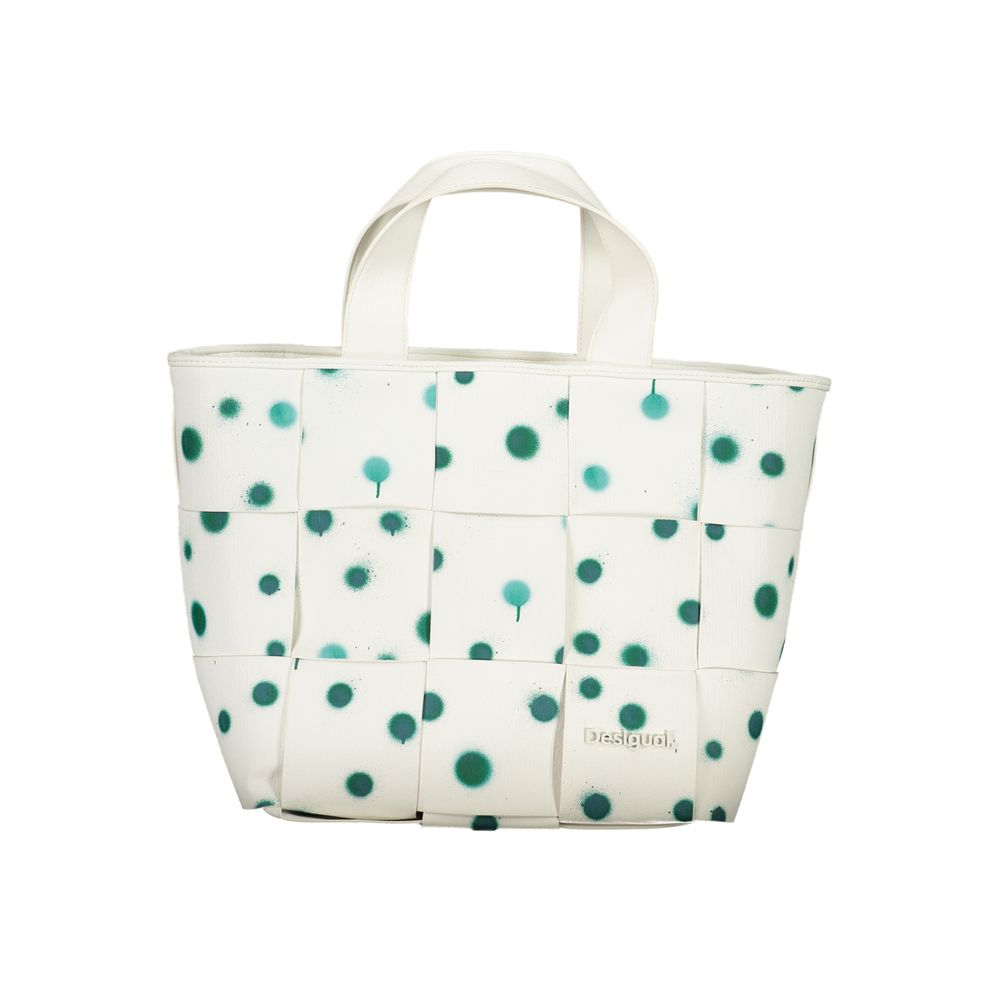 Handbag by Desigual for women in polyethylene white & signature presents a ornamental silhouette, showcasing a secure zipper, ample internal-pockets, and versatile shoulder-strap, adjustable-strap, detachable-strap & handle for a ornamental finish.
