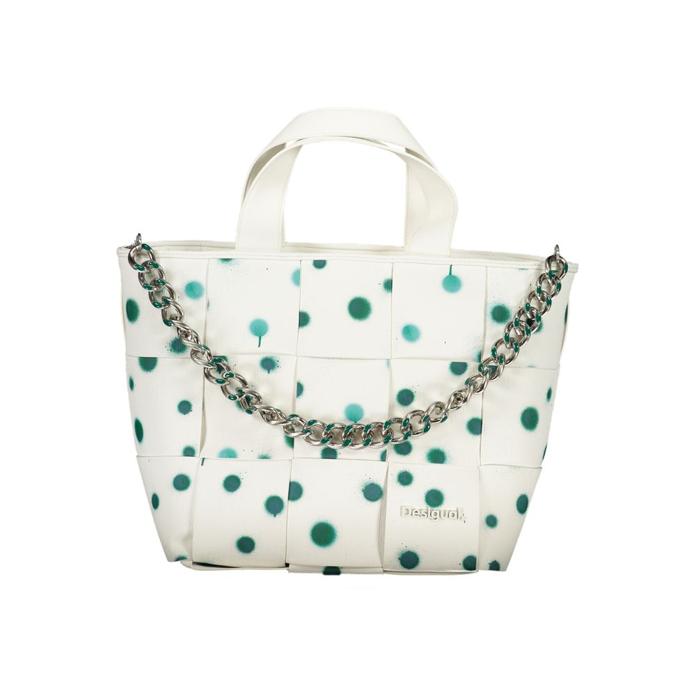 Handbag by Desigual for women in polyethylene white & signature presents a ornamental silhouette, showcasing a secure zipper, ample internal-pockets, and versatile shoulder-strap, adjustable-strap, detachable-strap & handle for a ornamental finish.