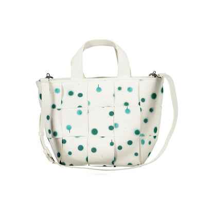 Handbag by Desigual for women in polyethylene white & signature features an refined silhouette, showcasing a secure zipper, ample internal-pockets, and versatile shoulder-strap, adjustable-strap, detachable-strap & handle for a sophisticated refined aesthetic.