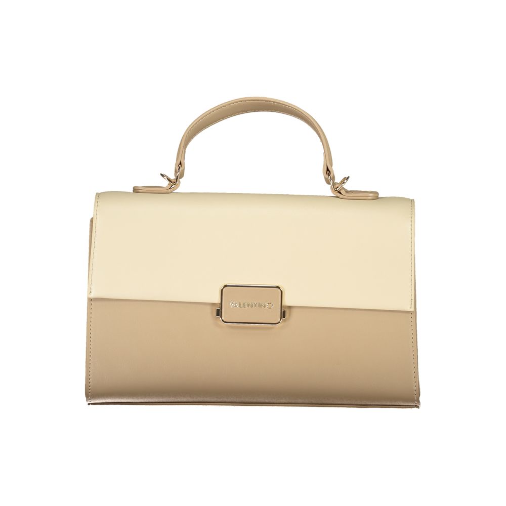 Handbag by Mario Valentino for women in polyethylene beige features an refined silhouette, showcasing a secure snap, ample built-in-compartments & internal-pockets, and versatile shoulder-strap, handle & adjustable-strap for a sophisticated refined aesthetic.