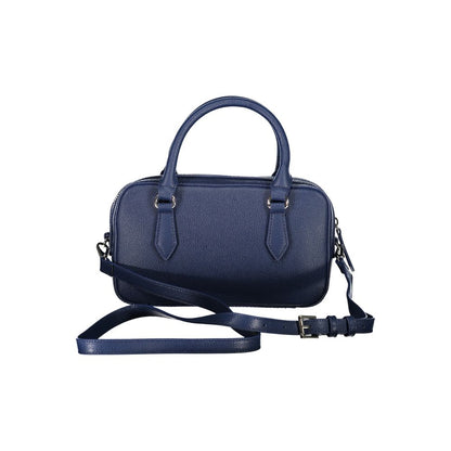 This Handbag by Mario Valentino for women in polyethylene and blue presents a sculptural silhouette featuring a secure zipper, ample internal-pockets, and versatile shoulder-strap, adjustable-strap & handle for a sculptural finish.