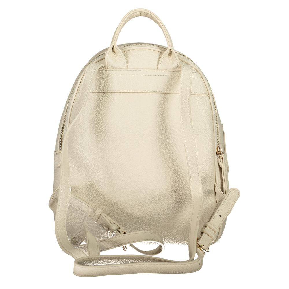 Backpack by Mario Valentino for women in faux grained leather beige & signature features a refined silhouette, showcasing the Faux Grained Leather Backpack design with a secure zipper, ample built-in-compartments, external-pockets & internal-pockets, and versatile backpack-strap, adjustable-strap & handle.