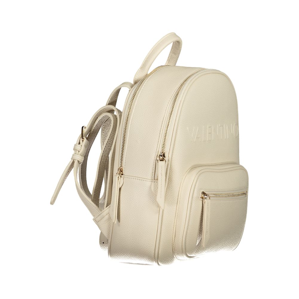 Backpack by Mario Valentino for women in faux grained leather beige & signature features an stately silhouette from the Faux Grained Leather Backpack range, with a secure zipper, ample built-in-compartments, external-pockets & internal-pockets, and versatile backpack-strap, adjustable-strap & handle.
