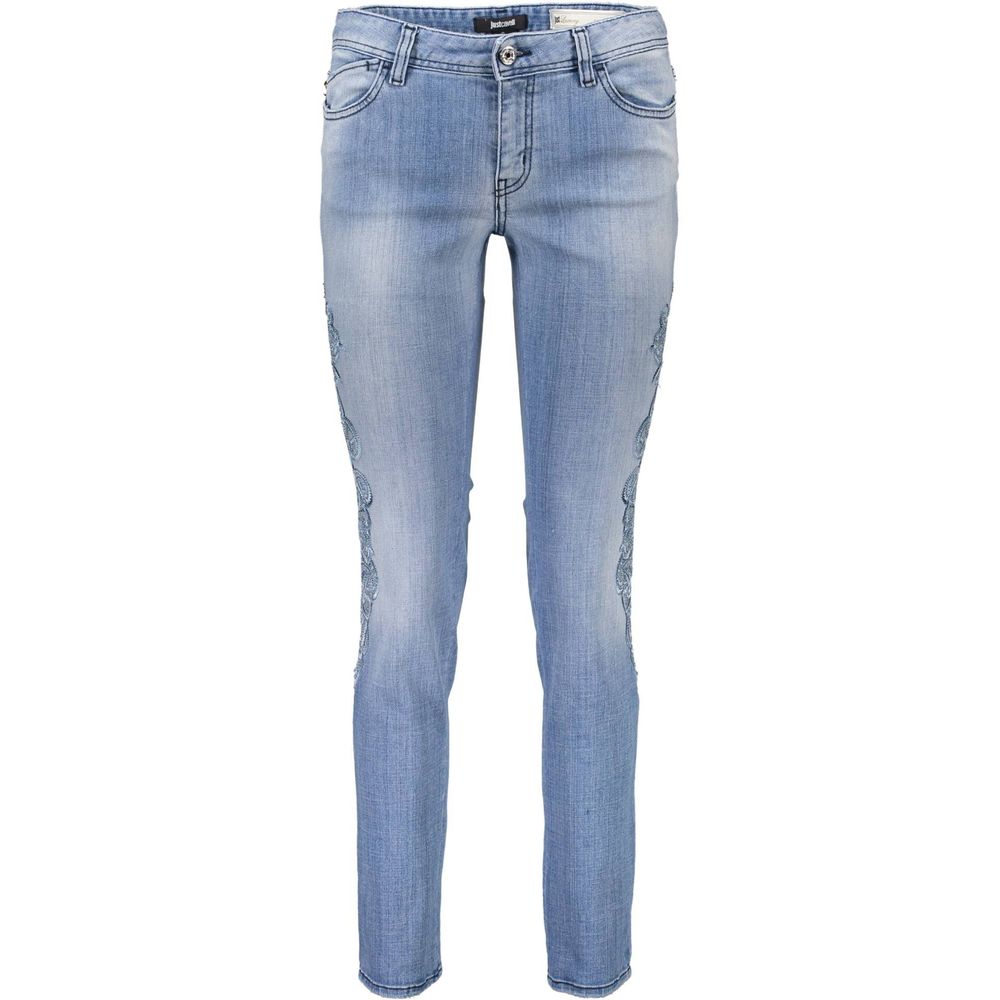Jeans by Just Cavalli for women in stretch denim cotton azzurro features an sophisticated and skinny with a precise long, creating a sophisticated and sophisticated silhouette.