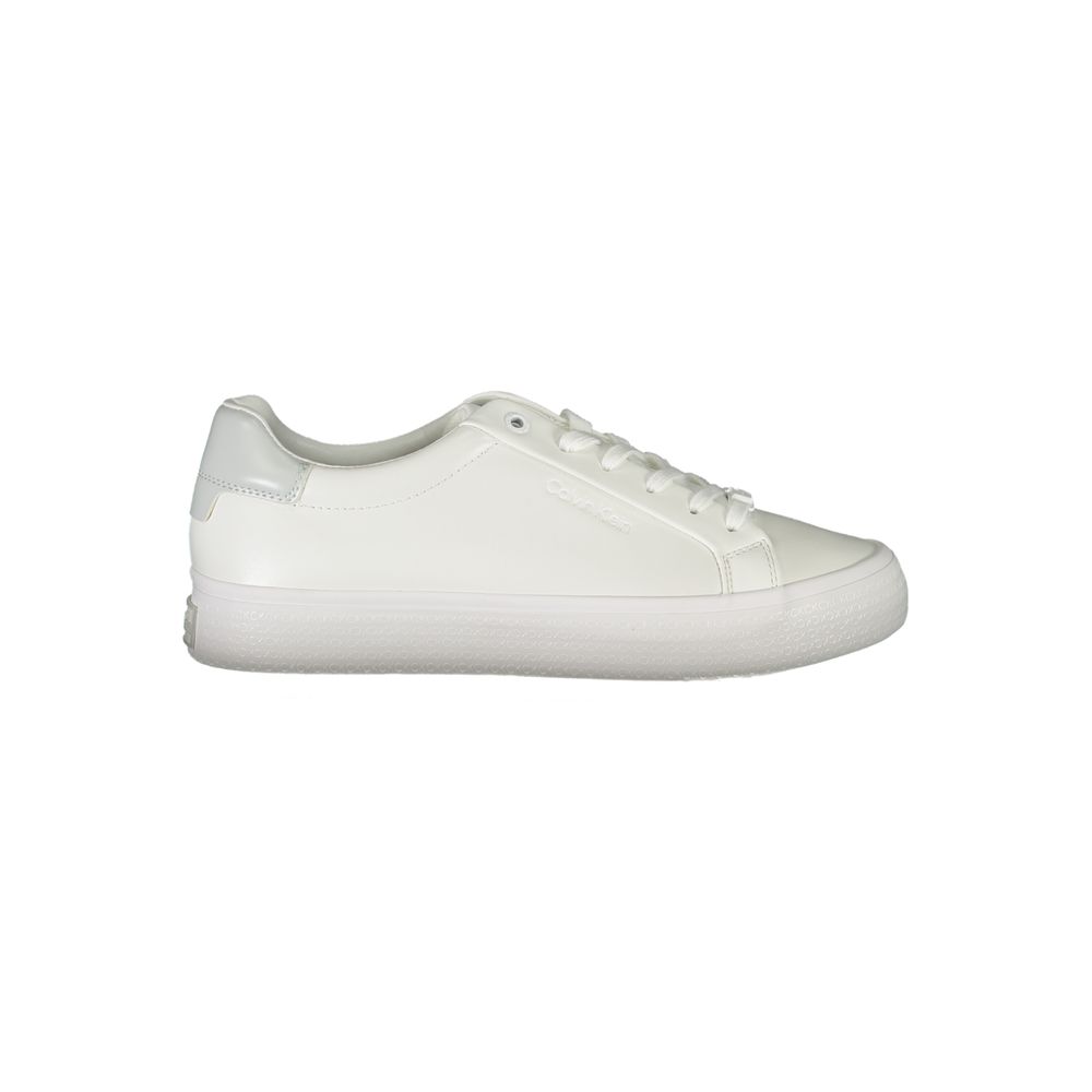 Sneakers by Calvin Klein for women in polyester polyurethane leather white presents a sumptuous silhouette, artfully capturing the essence of the Crisp Essence Women's Low Top Polyester Polyurethane Leather Sneakers with its sumptuous low-top style design.