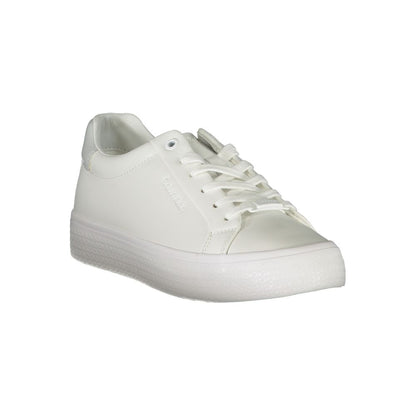 Sneakers by Calvin Klein for women in polyester polyurethane leather white presents a sumptuous silhouette as Crisp Essence Women's Low Top Polyester Polyurethane Leather Sneakers, expertly defined by a sumptuous low-top style for a sumptuous, high-fashion look.