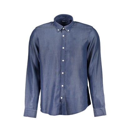 Shirt by North Sails for men in stretch organic cotton denim & lyocell blue presents a discerning silhouette, showcasing a sophisticated button-down-collar neckline and long-sleeve for a truly discerning finish.