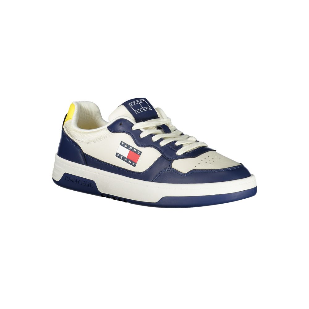 Sneakers by Tommy Hilfiger for men in polyester polyethylene leather blue, white & yellow features an opulent silhouette from the Men's Athletic Polyester Polyethylene Leather Sneakers collection, showcasing a signature athletic style with an opulent finish.