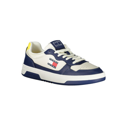Sneakers by Tommy Hilfiger for men in polyester polyethylene leather blue, white & yellow features an opulent silhouette from the Men's Athletic Polyester Polyethylene Leather Sneakers collection, showcasing a signature athletic style with an opulent finish.
