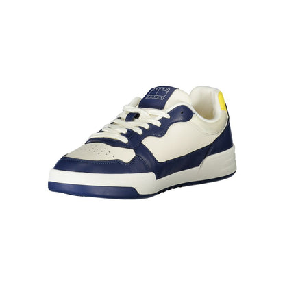 Sneakers by Tommy Hilfiger for men in polyester polyethylene leather blue, white & yellow features an sumptuous silhouette, showcasing the premium Men's Athletic Polyester Polyethylene Leather Sneakers in a sumptuous athletic style that offers a sumptuous finish for refined style.
