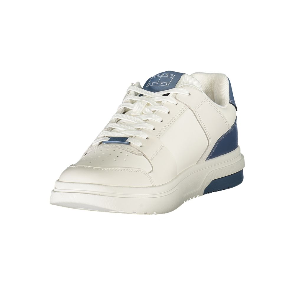 Sneakers by Tommy Hilfiger for men in polyester polyethylene leather blue, white & signature features an sumptuous design from the Men's Fashion Polyester Polyethylene Leather Sneakers collection, highlighting a sumptuous fashion style for a premium, high-fashion look.