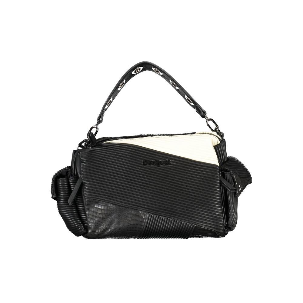 Convertible Handbag by Desigual for women in faux leather black & patchwork features a refined silhouette, showcasing a secure snap & zipper and refined external-pockets & internal-pockets with versatile shoulder-strap, adjustable-strap & handle for a refined finish.