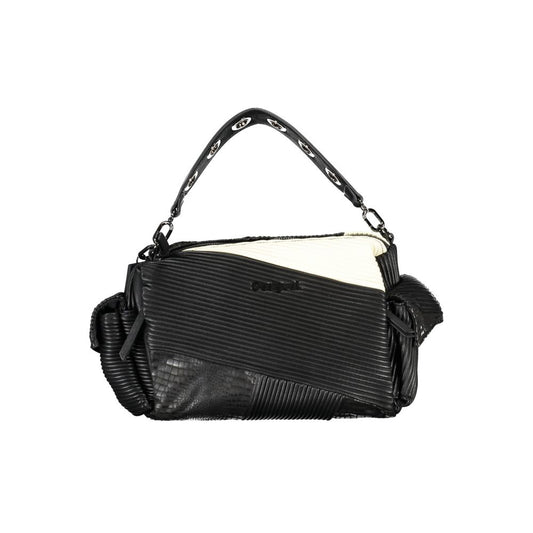 Convertible Handbag by Desigual for women in faux leather black & patchwork features a refined silhouette, showcasing a secure snap & zipper and refined external-pockets & internal-pockets with versatile shoulder-strap, adjustable-strap & handle for a refined finish.