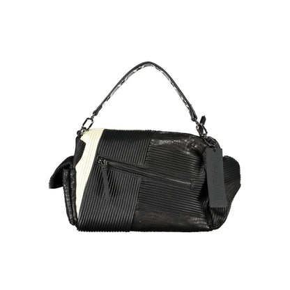 Convertible Handbag by Desigual for women in faux leather black & patchwork features a polished silhouette with a secure snap & zipper, ample external-pockets & internal-pockets, and polished shoulder-strap, adjustable-strap & handle for a sophisticated look.
