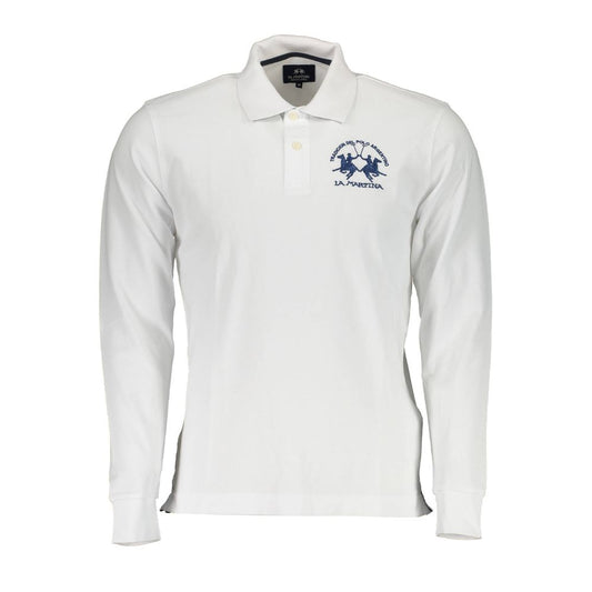 Polo Shirt by La Martina for men in stretch cotton white & signature presents a sleek silhouette, featuring a refined and long-sleeve for a sleek finish.