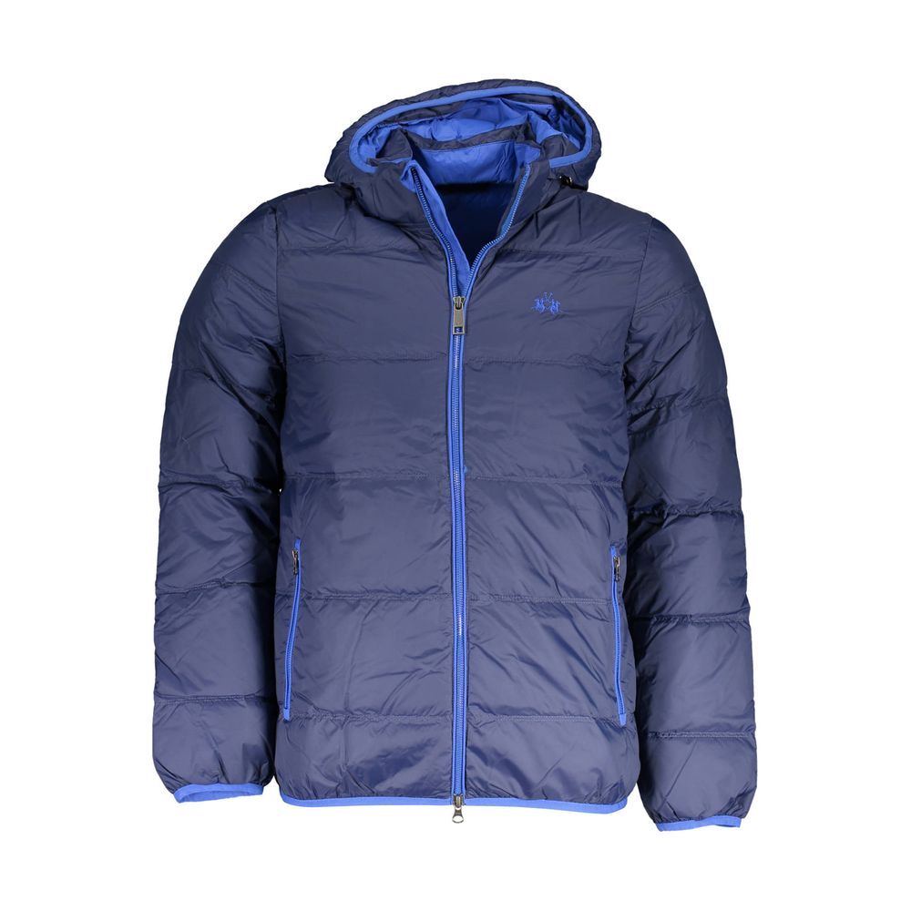 Hooded Jacket by La Martina for men in polyamide blue showcases a enveloping silhouette, artfully detailed with a enveloping hooded neckline and premium pockets & hooded for a truly enveloping finish.
