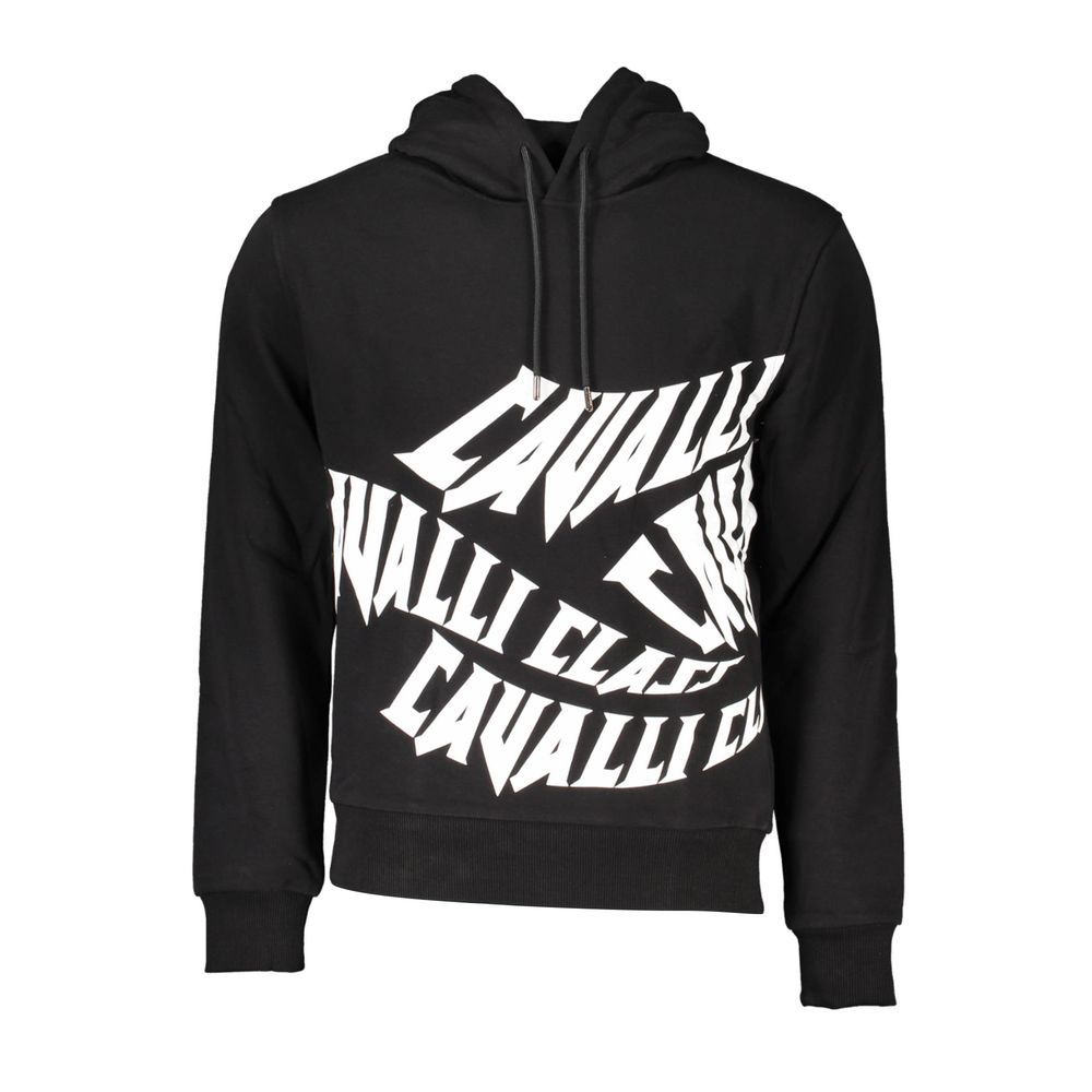 Hooded Sweatshirt Sweater by Cavalli Class for men in denim cotton black showcases an masterful silhouette, artfully detailed with a masterful hooded neckline and for a sophisticated, premium finish.