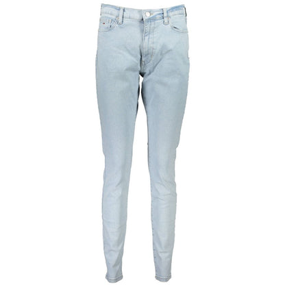 Pants by Tommy Hilfiger for women in stretch cotton light-blue showcases a unrivaled comfort silhouette, featuring a cut and long with a for a unrivaled comfort and refined aesthetic.